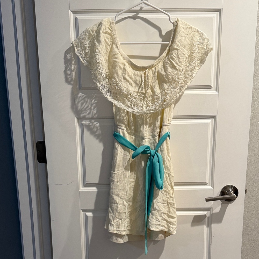 Flying Tomato Cream Dress with Teal Accent
